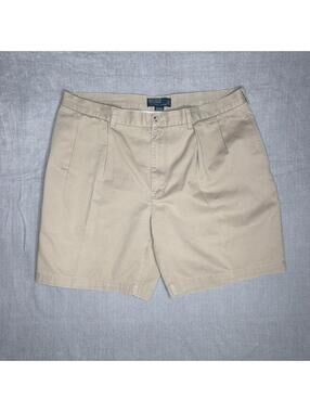 Polo Ralph Lauren Tyler Shorts Mens 42 Khaki Tan Double Pleated Cotton Chino